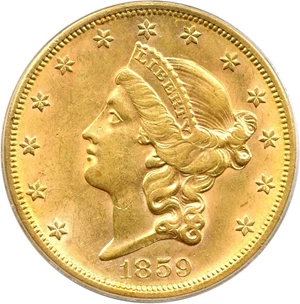 image for: 1859-S $20 PCGS MS61