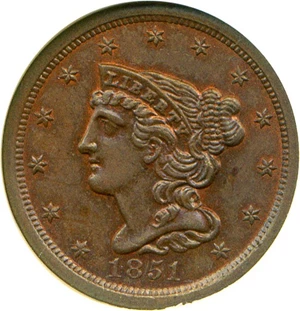 image for: 1851 1/2c NGC MS64 BN