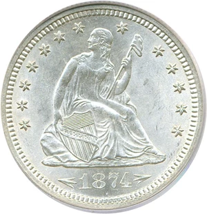 image for: 1874-S Arrows 25c PCGS MS65