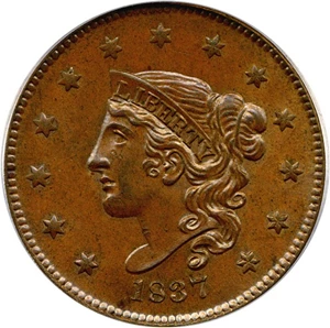 image for: 1837 1c PCGS/CAC MS64 BN (Medium Letters)