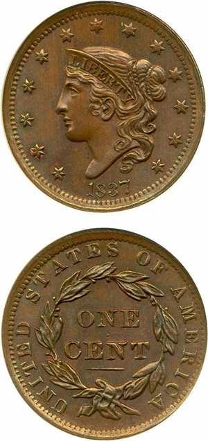 image for: 1837 1c NGC/CAC MS66 BN (Head of 1838)