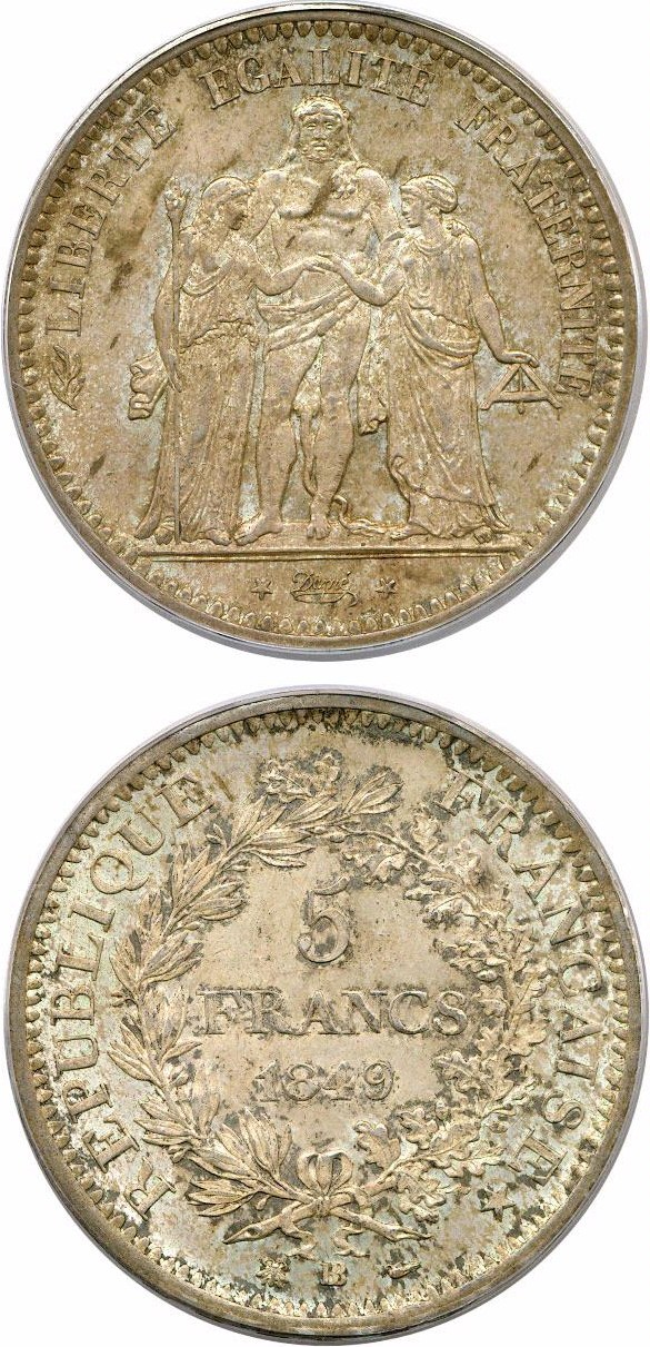 image for: France: 1849-BB  5 Fr PCGS MS63