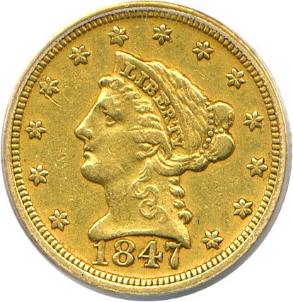 image for: 1847-D $2 1/2 PCGS XF40