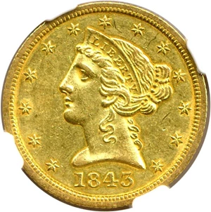 image for: 1843-D $5 NGC AU58