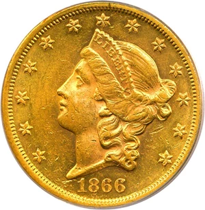 image for: 1866 $20 PCGS MS61