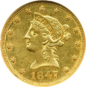 image for: 1847 $10 NGC AU53
