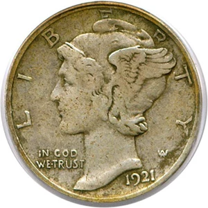 image for: 1921-D 10c PCGS VF30 FB