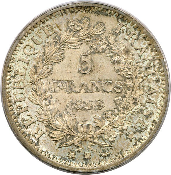image for: France: 1849-BB  5 Fr PCGS MS63