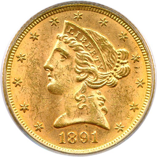 image for: 1891 $5 PCGS MS63