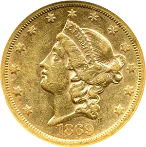 image for: 1869-S $20 NGC AU53