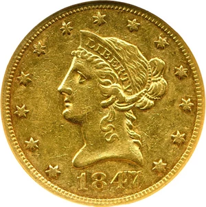image for: 1847 $10 NGC AU50