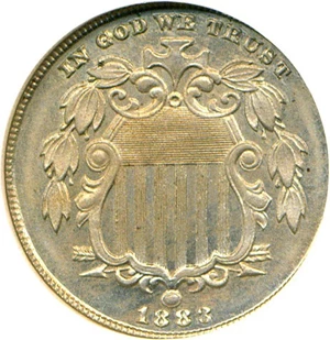 image for: 1883 Shield 5c NGC Proof 66