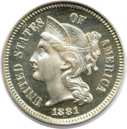 image for: 1881 3cN PCGS Proof 66 Cameo