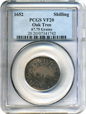 image for: 1652 Oak Tree Shilling PCGS VF20