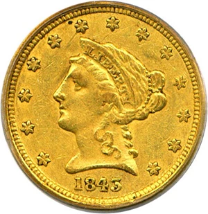 image for: 1843-D $2 1/2 PCGS/CAC VF30 OGH