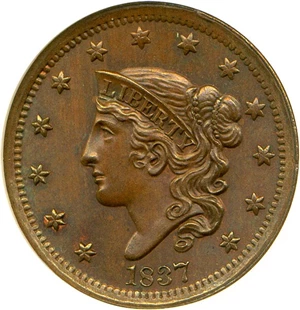 image for: 1837 1c NGC/CAC MS66 BN (Head of 1838)