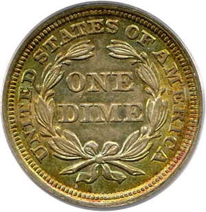 image for: 1853 No Arrows 10c PCGS/CAC AU58 * Color *