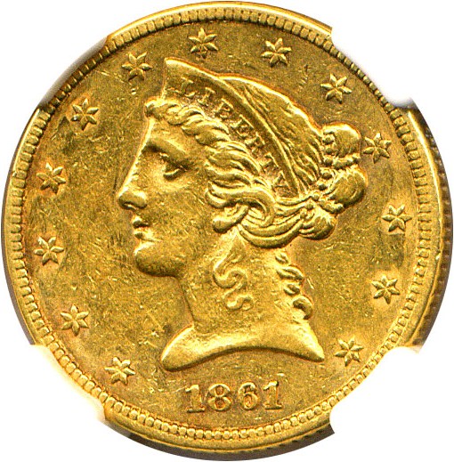 image for: 1861 $5 NGC AU55