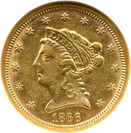 image for: 1866-S $2 1/2 NGC AU55