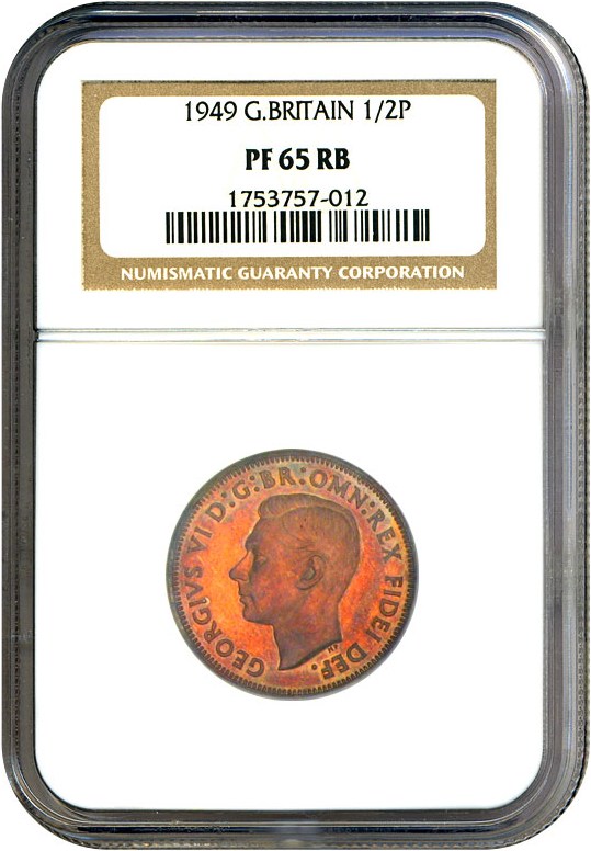image for: Great Britain: 1949  1/2 D NGC Proof 65 RB