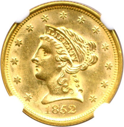 image for: 1852 $2 1/2 NGC/CAC MS62
