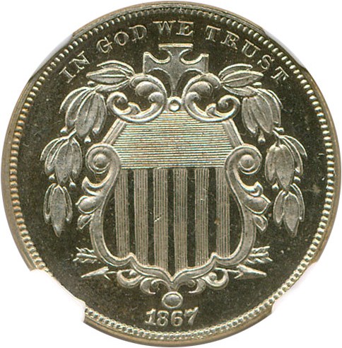 image for: 1867 No Rays 5c NGC Proof 65 Cameo