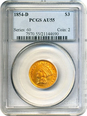 image for: 1854-D $3 PCGS AU55