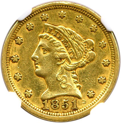 image for: 1851-D $2 1/2 NGC AU50