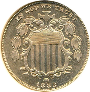 image for: 1883 Shield 5c NGC Proof 66