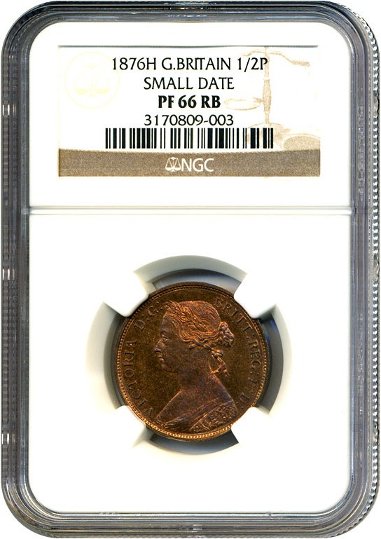 image for: Great Britain: 1876-H  1/2 D NGC Proof 66 RB (Small Date) (S-3957)