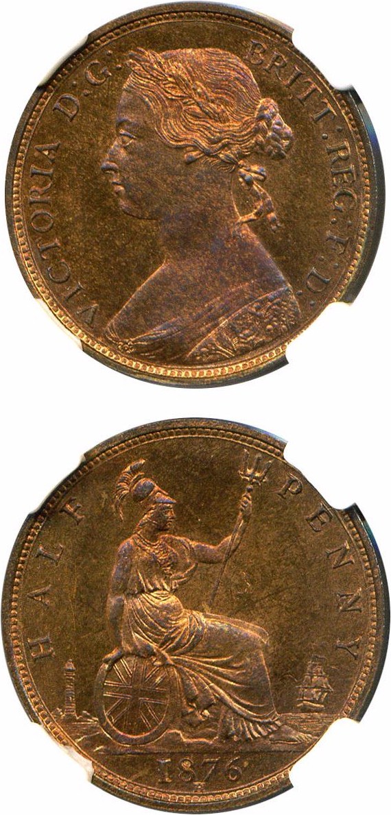 image for: Great Britain: 1876-H  1/2 D NGC Proof 66 RB (Small Date) (S-3957)