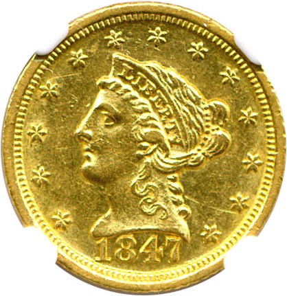 image for: 1847-D $2 1/2 NGC AU58