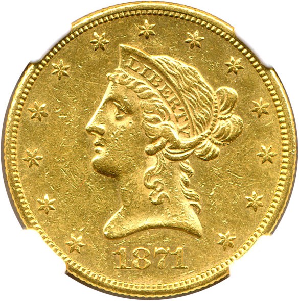 image for: 1871-CC $10 NGC AU55