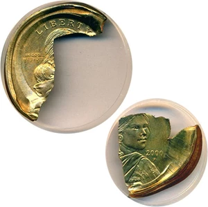 image for: Mint Error: 2000-P $1 (2-Coin) Sacagawea Multi-Coin Holder NGC MS66 (Split Planchet-Broadstruck Thru Feeder Finger)