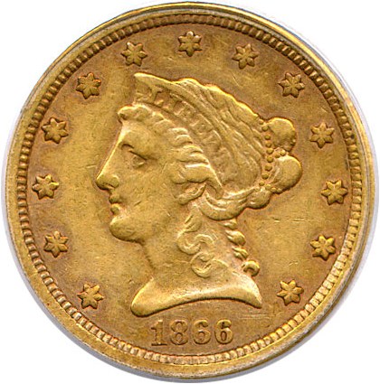 image for: 1866-S $2 1/2 PCGS VF35