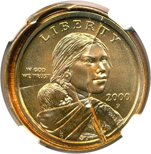 image for: Mint Error: 2000-P $1 Sacagawea NGC MS66 (Multi-Struck Obverse Split Die)