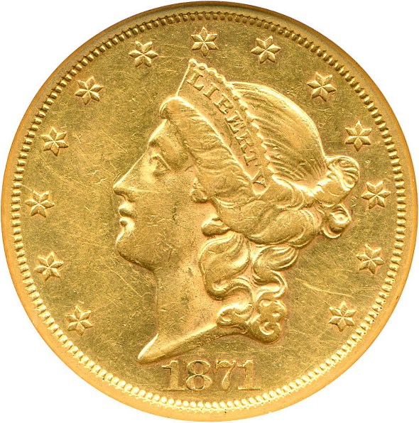 image for: 1871 $20 NGC AU55