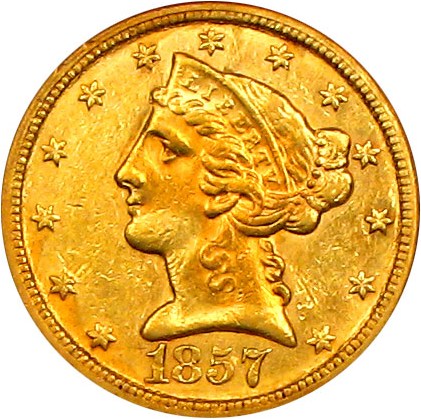 image for: 1857-C $5 NGC AU58