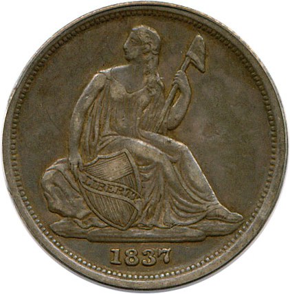 image for: 1837 No Stars 10c PCGS XF45  (Small Date)