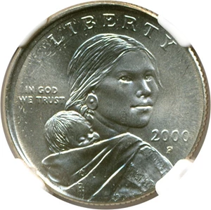 image for: Mint Error: 2000-P $1 Sacagawea NGC MS67 (Struck on a 2000-P Maryland Statehood 25c)