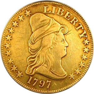 image for: 1797 Large Eagle $10 PCGS Genuine (Damage; DGS Grade: XF40 Graffiti, Lightly Cleaned)