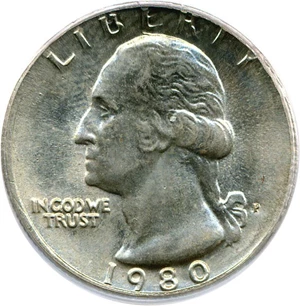 image for: 1980 25c PCGS MS64 (Struck on 5c Planchet)