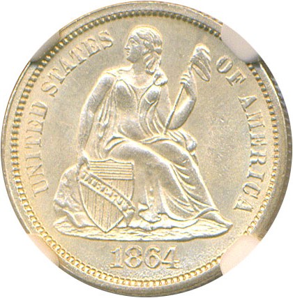 image for: 1864-S 10c NGC MS62