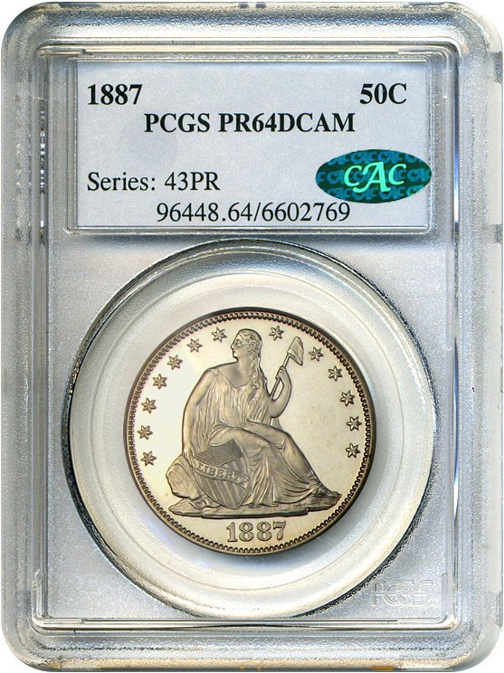 image for: 1887 50c PCGS/CAC Proof 64 DCameo