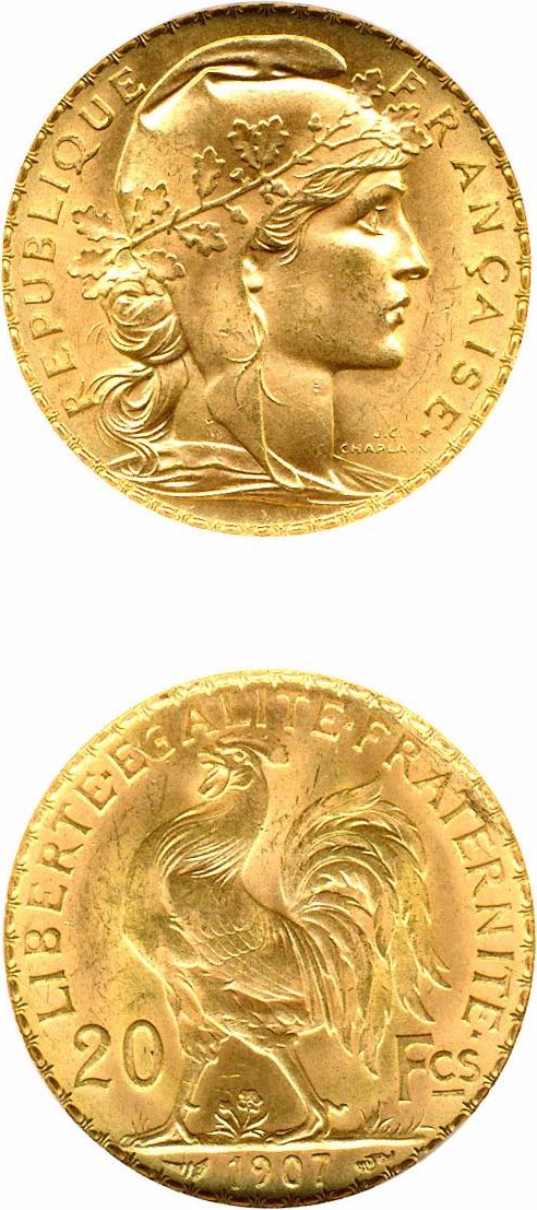 image for: France: 1907 20 Fr (KM-857) DGS MS64