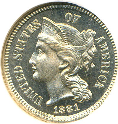 image for: 1881 3cN NGC Proof 66 Cameo