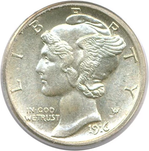 image for: 1916-S Mercury 10c PCGS MS64