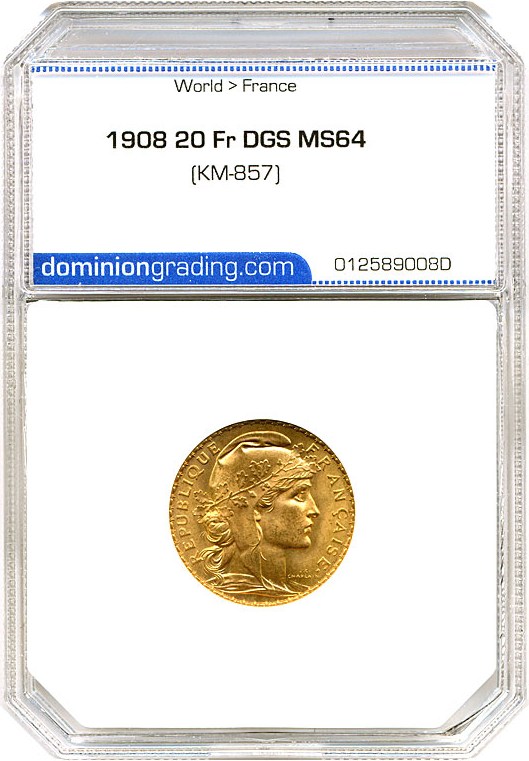 image for: France: 1908 20 Fr (KM-857) DGS MS64