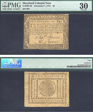 image for: Maryland: 1775 $2 7-Dec PMG VF30 (Fr.MD86)