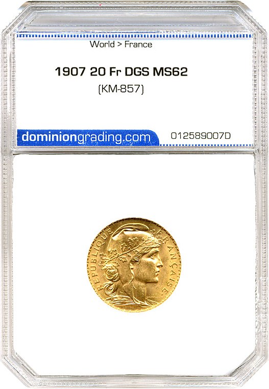 image for: France: 1907 20 Fr (KM-857) DGS MS62